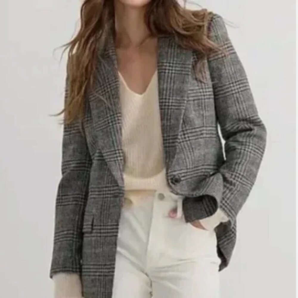 J. Crew Willa Blazer - Wool - 6T - 6 Tall - Gray Multi Houndstooth Plaid